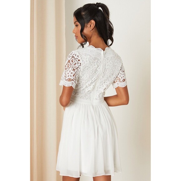 Lulu's Angel in Disguise White Lace Fit Flare Dress Short Sleeve Women’s Small - Picture 2 of 10